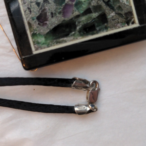 Inlaid gem necklace.  New Handcrafted, Emerald, amethyst, pyrite. 925 - Picture 4 of 7